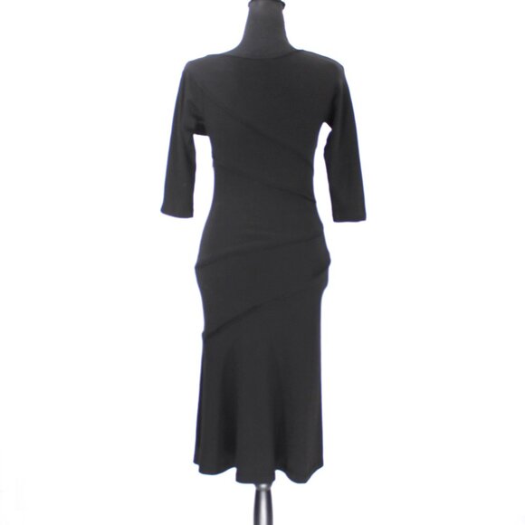 Diane von Furstenburg Slater Black Wool Bow Midi Dress 3/4 Sleeves 2 - Picture 6 of 8